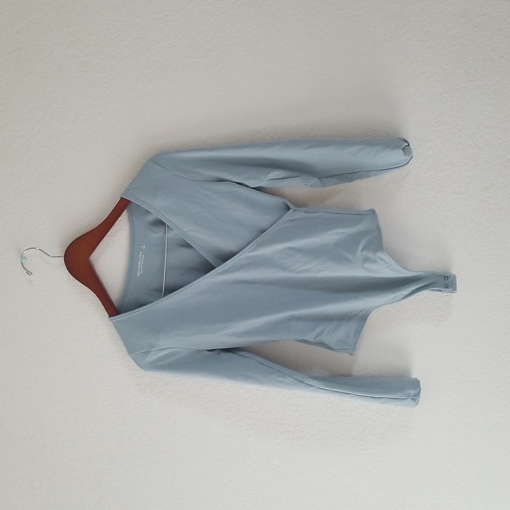 Light Blue Wrap Abercrombie and Fitch Long-Sleeve Bodysuit